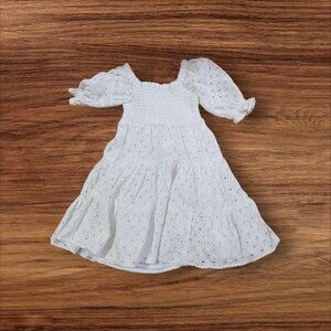 Crown & Ivy Kids White Eyelet Dress Size 4 Smocked Bodice Short Puffy Sleeves Co